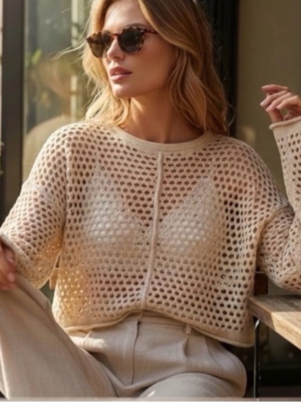 Dazy Crochet Knit Sweater Boho Coastal Granddaughter Beach Festival Crop Top Med
